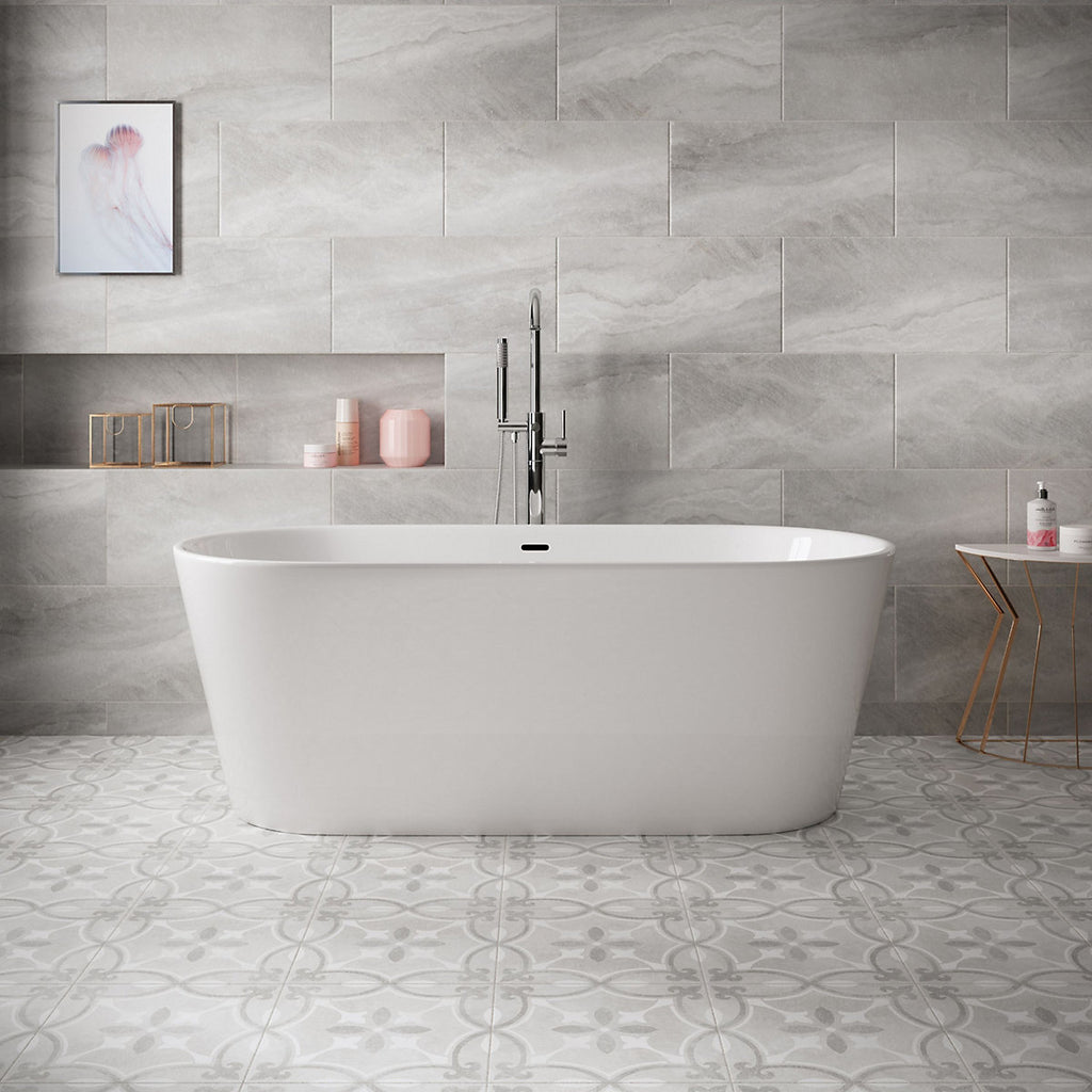 Perla Grey Matt Patterned Concrete effect Ceramic Indoor Wall & floor Tile Sample