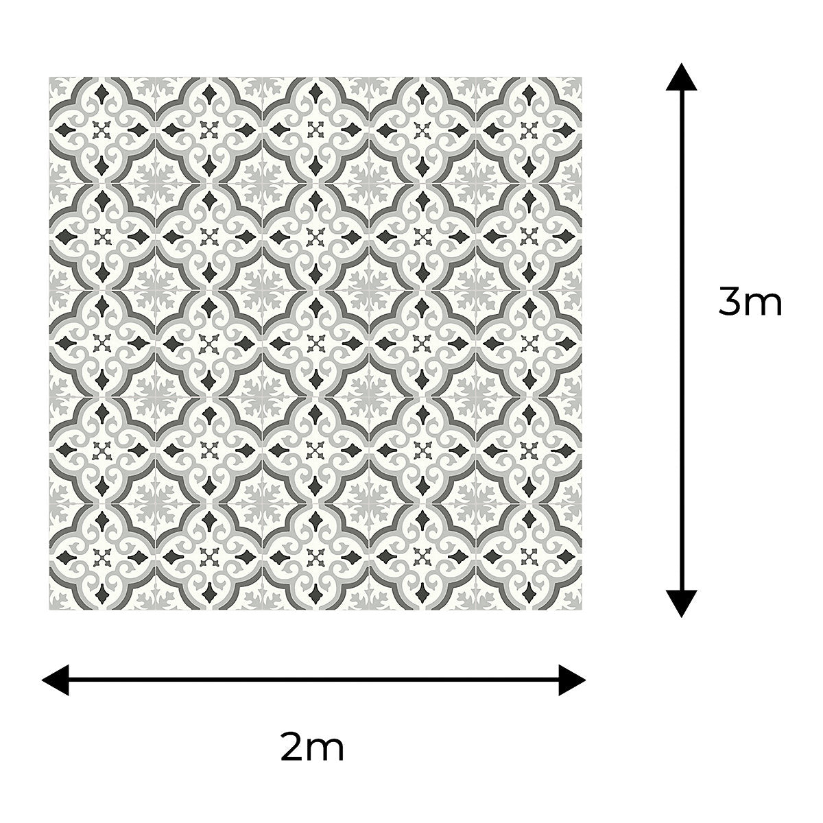 Precut Grey & white Contemporary Patterned Tile effect Sheet vinyl, 6m²