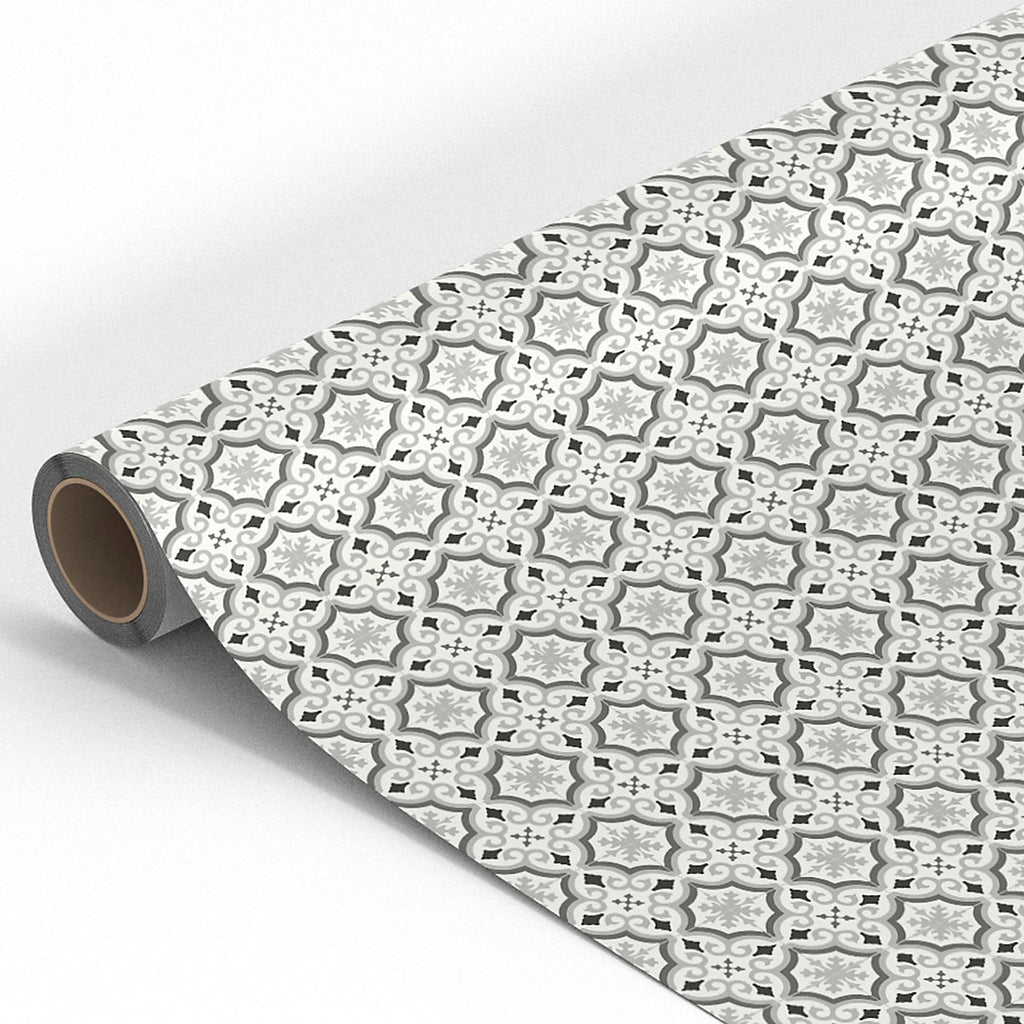 Precut Grey & white Contemporary Patterned Tile effect Sheet vinyl, 6m²