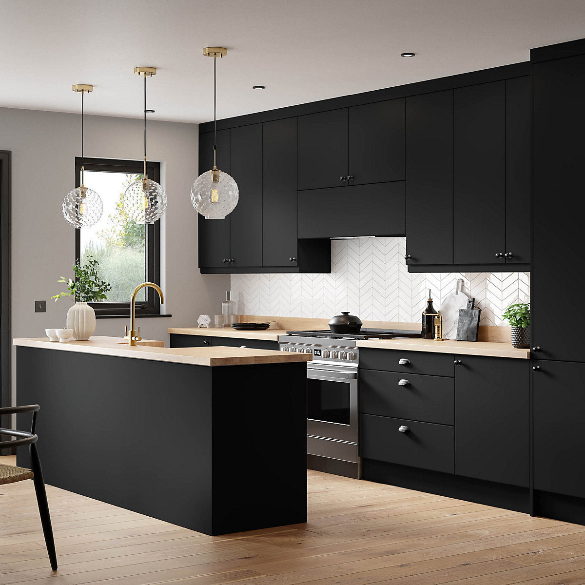 Premium Kitchens 18mm Ethos Matt Black MDF Straight edge Kitchen Breakfast bar, (L)2000mm