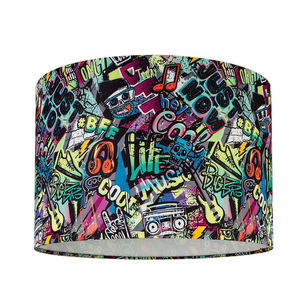 Printed Multicoloured Graffiti Cylinder Lamp shade (D)30cm