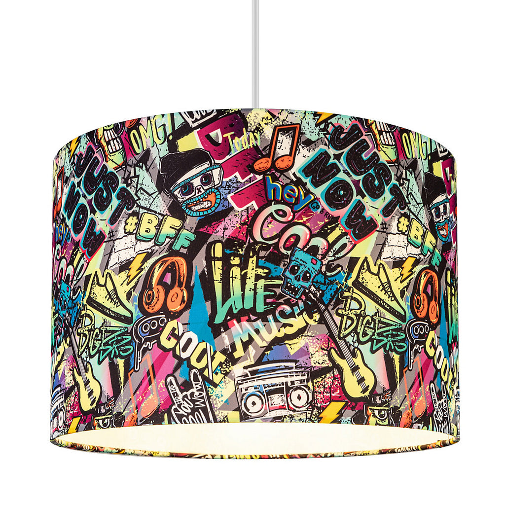 Printed Multicoloured Graffiti Cylinder Lamp shade (D)30cm
