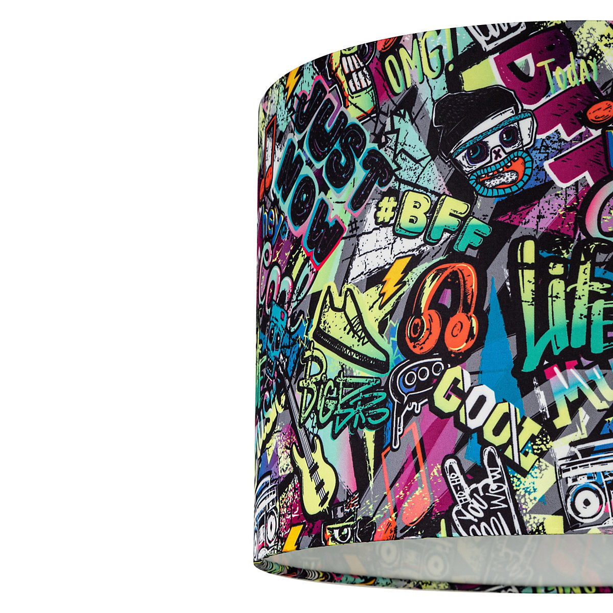 Printed Multicoloured Graffiti Cylinder Lamp shade (D)30cm