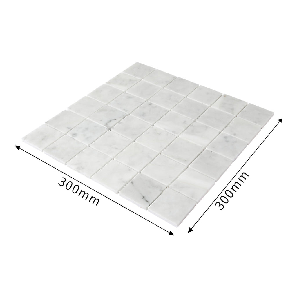 Puerca White Polished Gloss Marble effect Square Marble Mosaic tile, (L)300mm (W)300mm