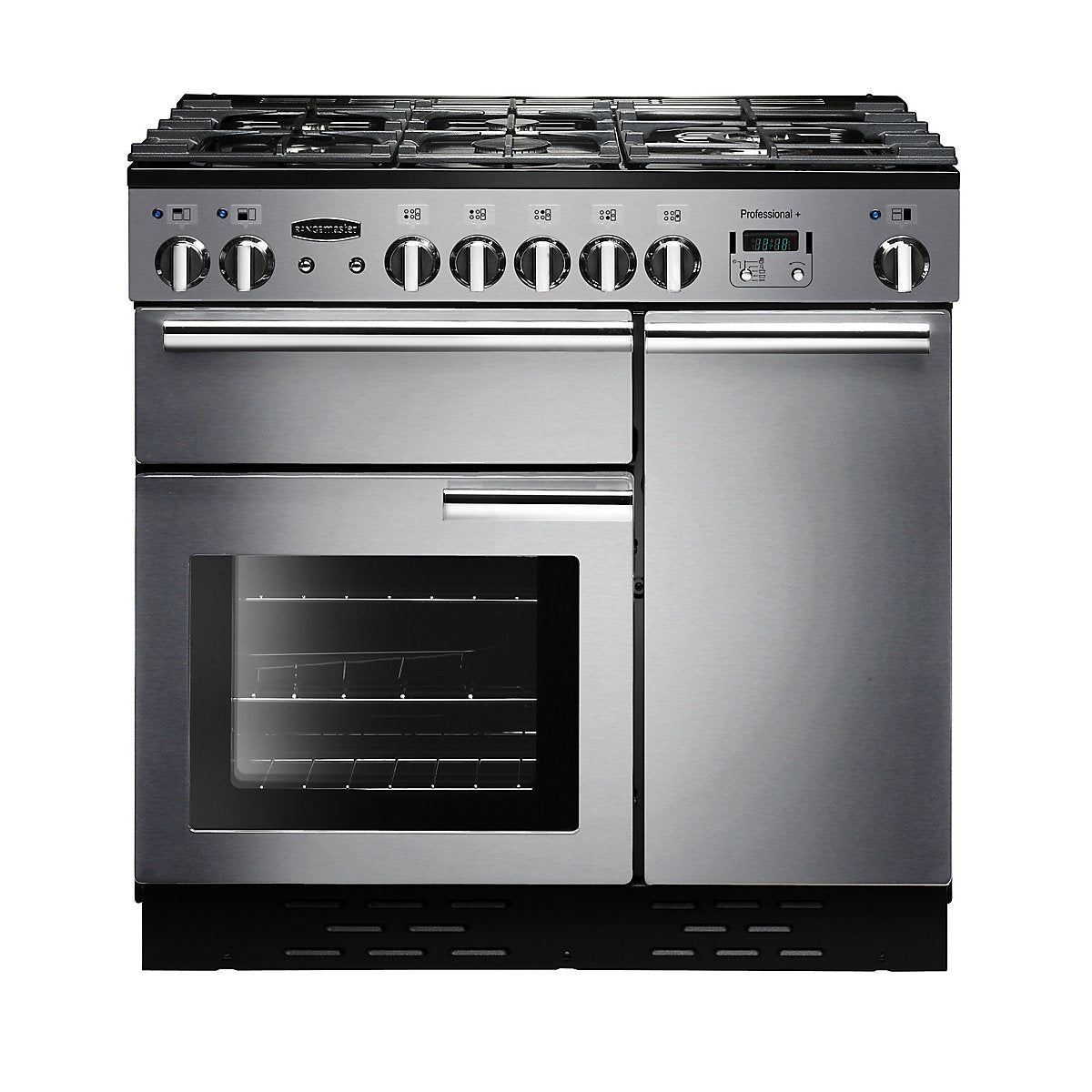 Rangemaster PROP90DFFBL/C Freestanding Electric Range cooker with Gas Hob - Stainless steel effect