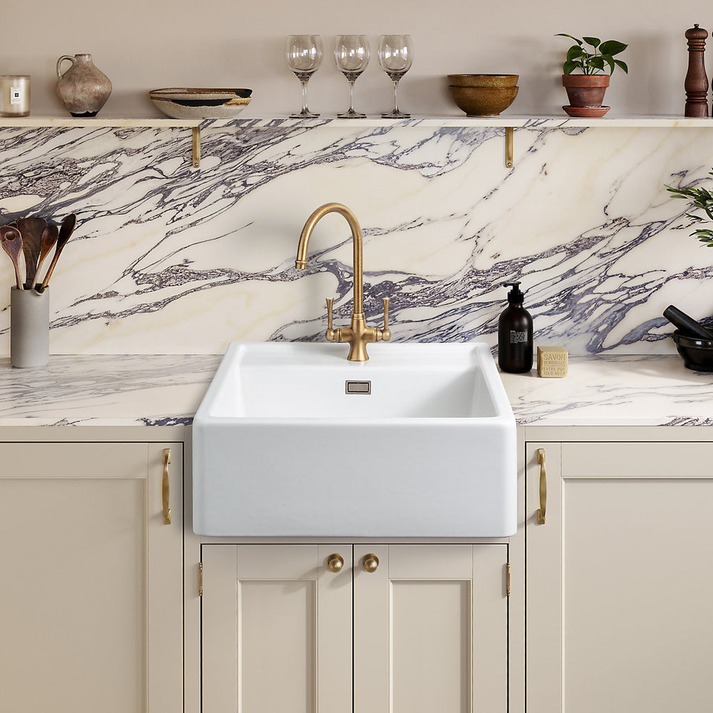 Rangemaster Sandwood White Ceramic 1 Bowl Kitchen sink 630mm x 597mm