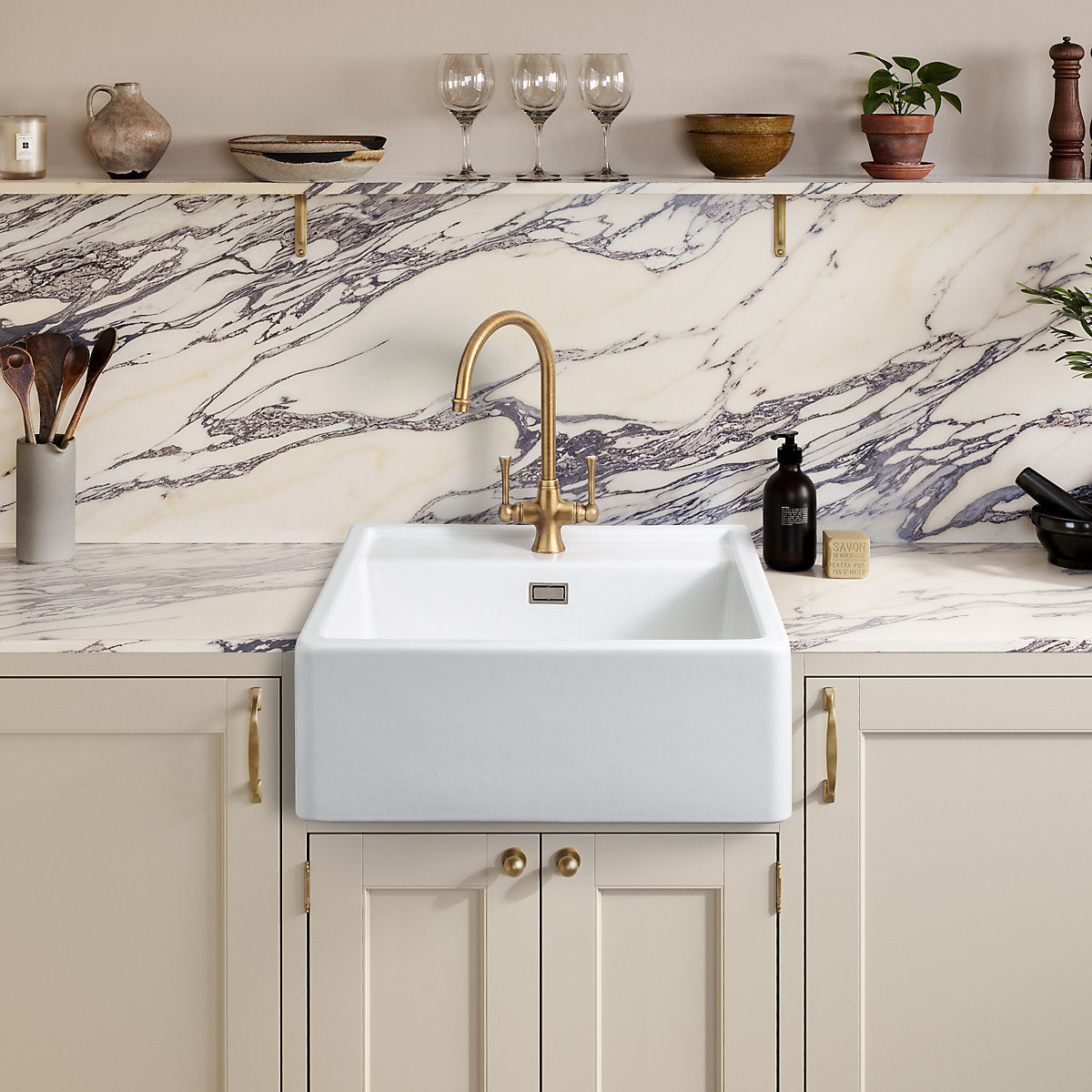 Rangemaster Sandwood White Ceramic 1 Bowl Kitchen sink 630mm x 597mm
