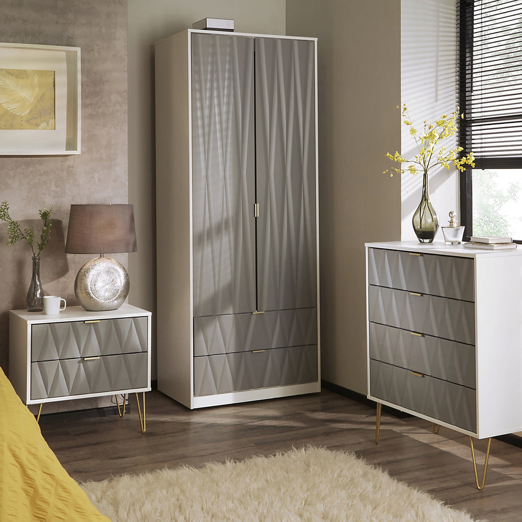 Ready assembled Matt grey & white 2 Drawer Chest (H)570mm (W)575mm (D)395mm