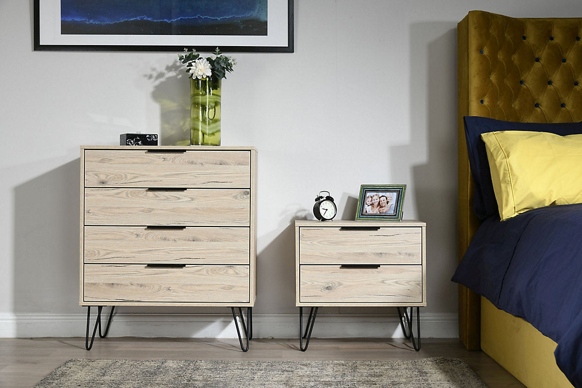 Ready assembled Matt oak effect 2 Drawer Bedside table (H)570mm (W)450mm (D)395mm