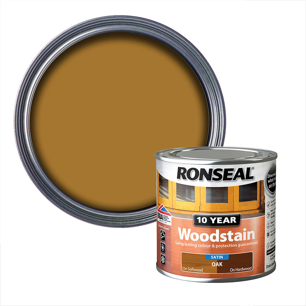 Ronseal 10 Year Oak Satin Quick dry Doors & window frames Wood stain, 250ml