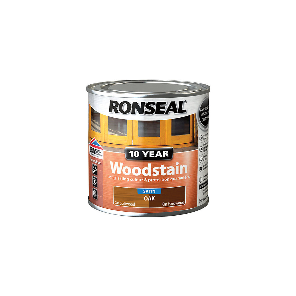 Ronseal 10 Year Oak Satin Quick dry Doors & window frames Wood stain, 250ml