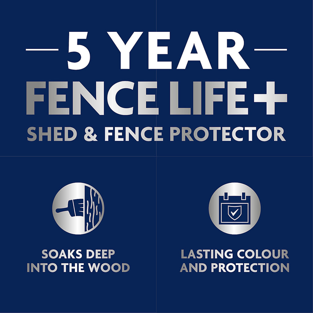 Ronseal 5 Year Fence Life+ Medium oak Matt Exterior Shed & fence Protector Wood paint, 5L Tub