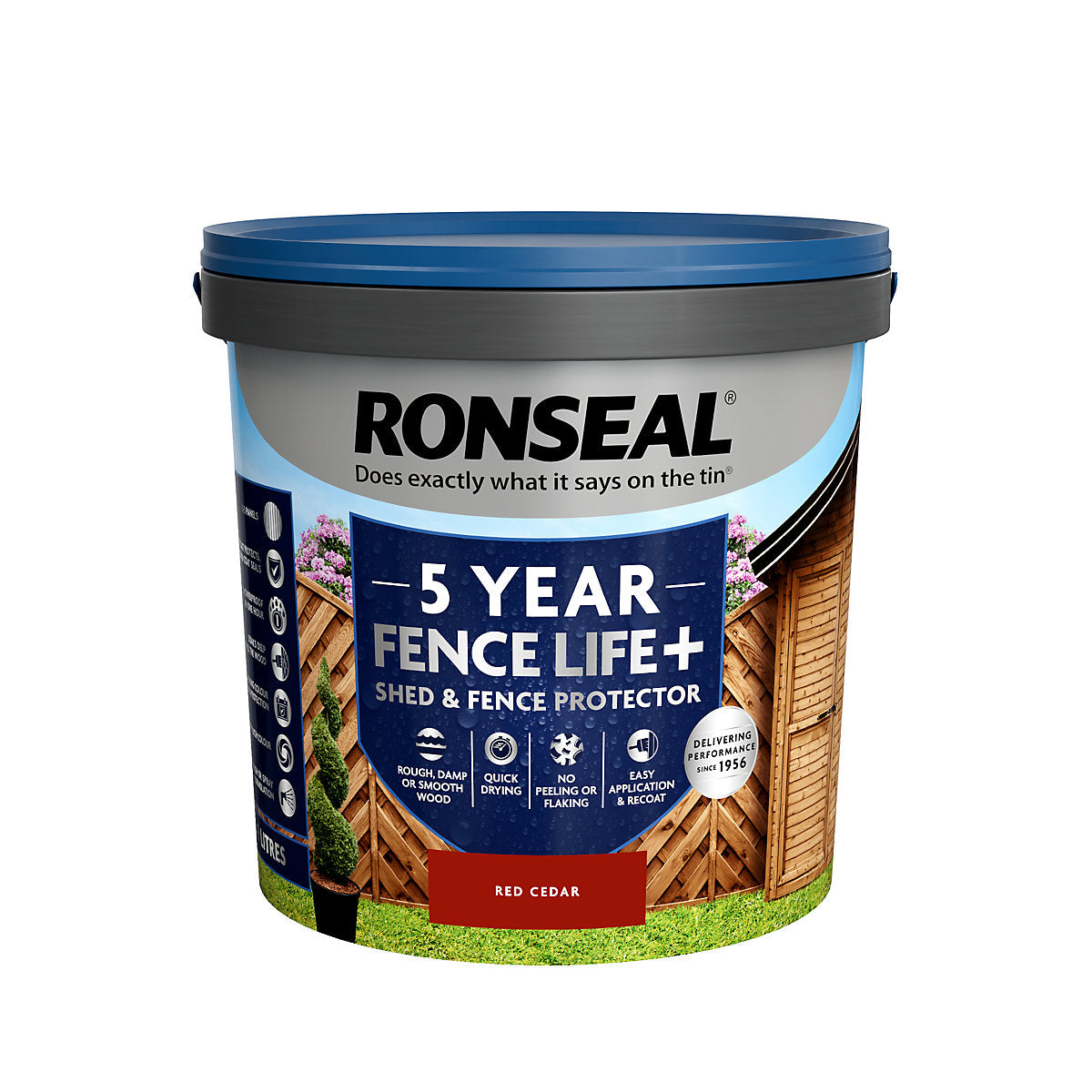 Ronseal 5 Year Fence Life+ Red cedar Matt Exterior Shed & fence Protector Wood paint, 9L Tub