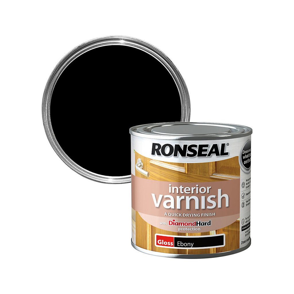 Ronseal Diamond hard Ebony Gloss Multi-surface Skirting Wood varnish, 250ml