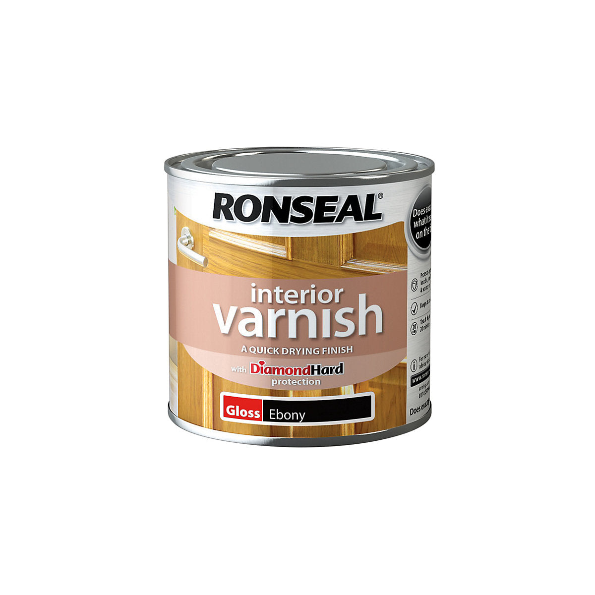 Ronseal Diamond hard Ebony Gloss Multi-surface Skirting Wood varnish, 250ml