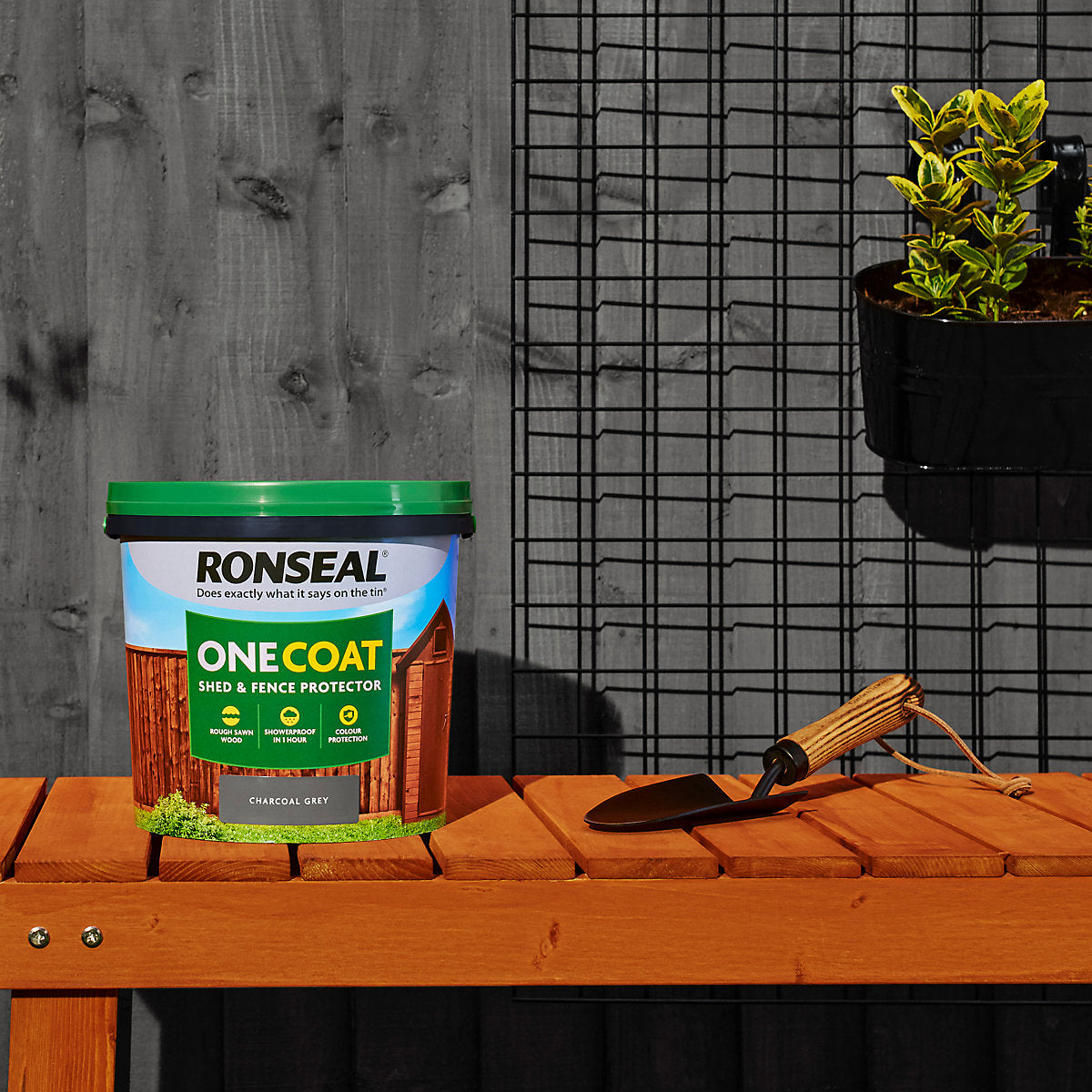 Ronseal One Coat Charcoal Grey Matt Exterior Shed & fence Protector Wood paint, 12L Tub