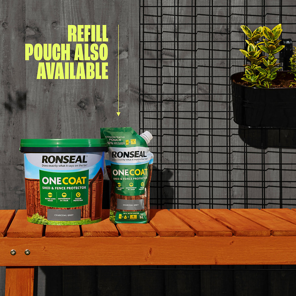 Ronseal One Coat Charcoal Grey Matt Exterior Shed & fence Protector Wood paint, 12L Tub
