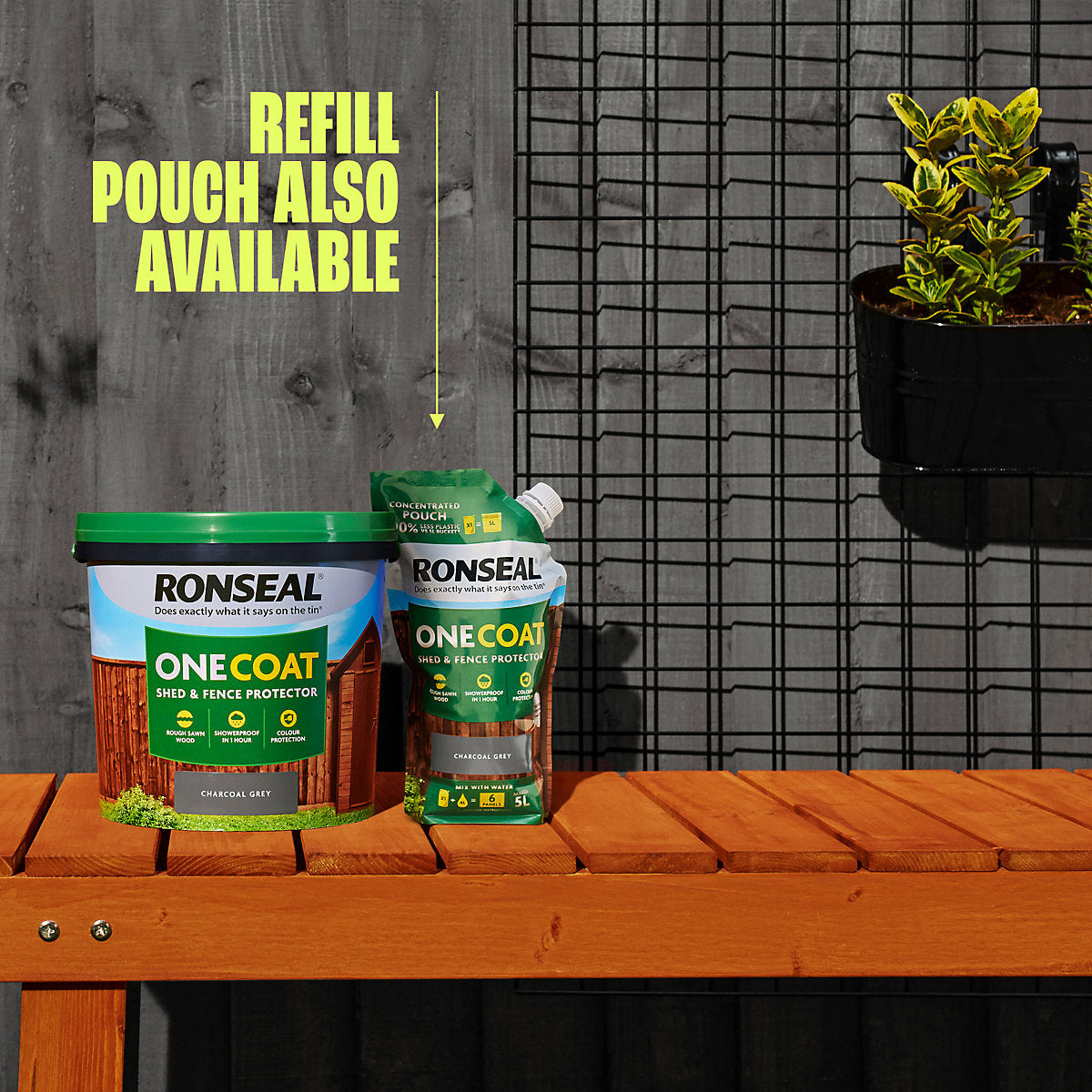 Ronseal One Coat Charcoal Grey Matt Exterior Shed & fence Protector Wood paint, 12L Tub