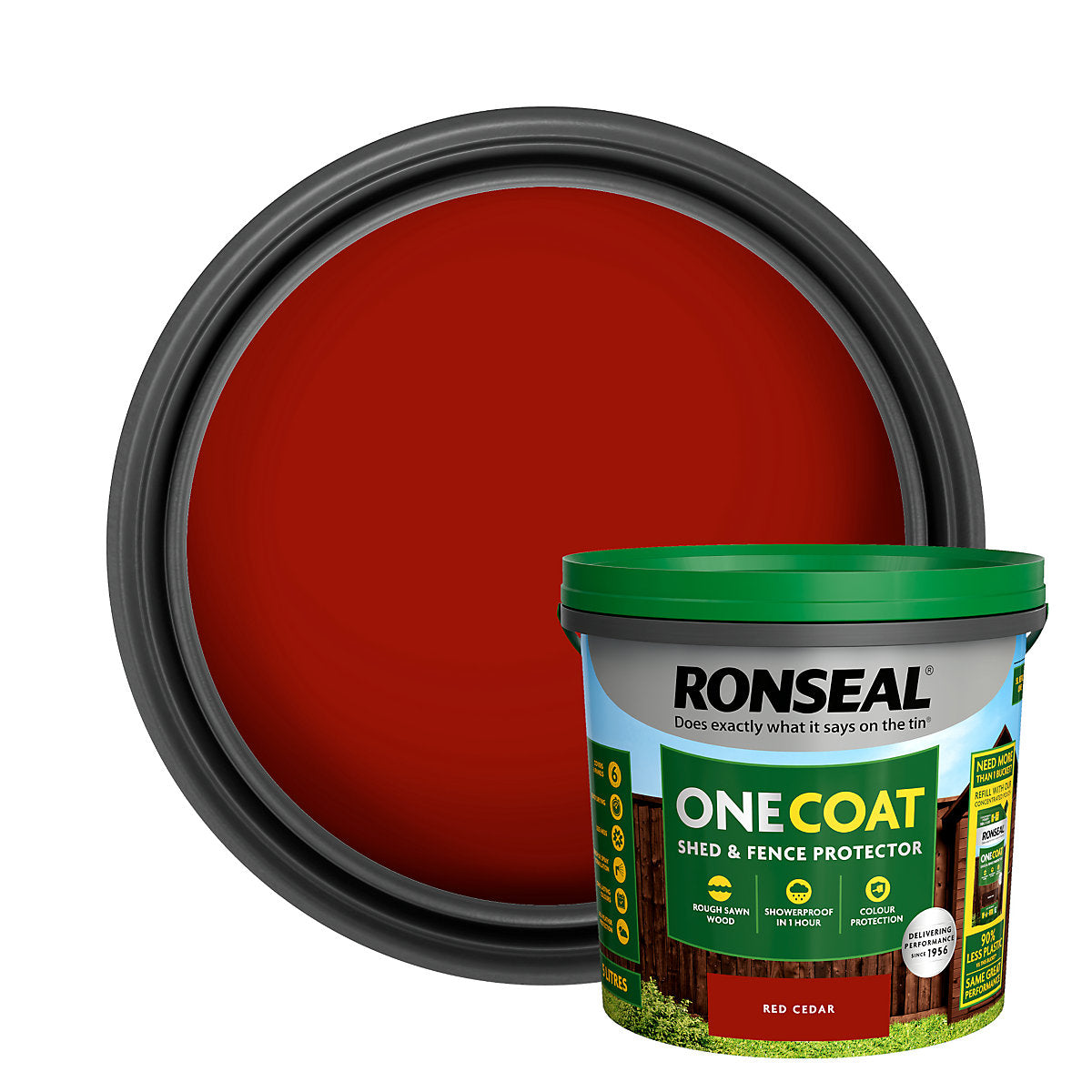Ronseal One Coat Red Cedar Matt Medium base Exterior Shed & fence Protector Wood paint, 5L Tub