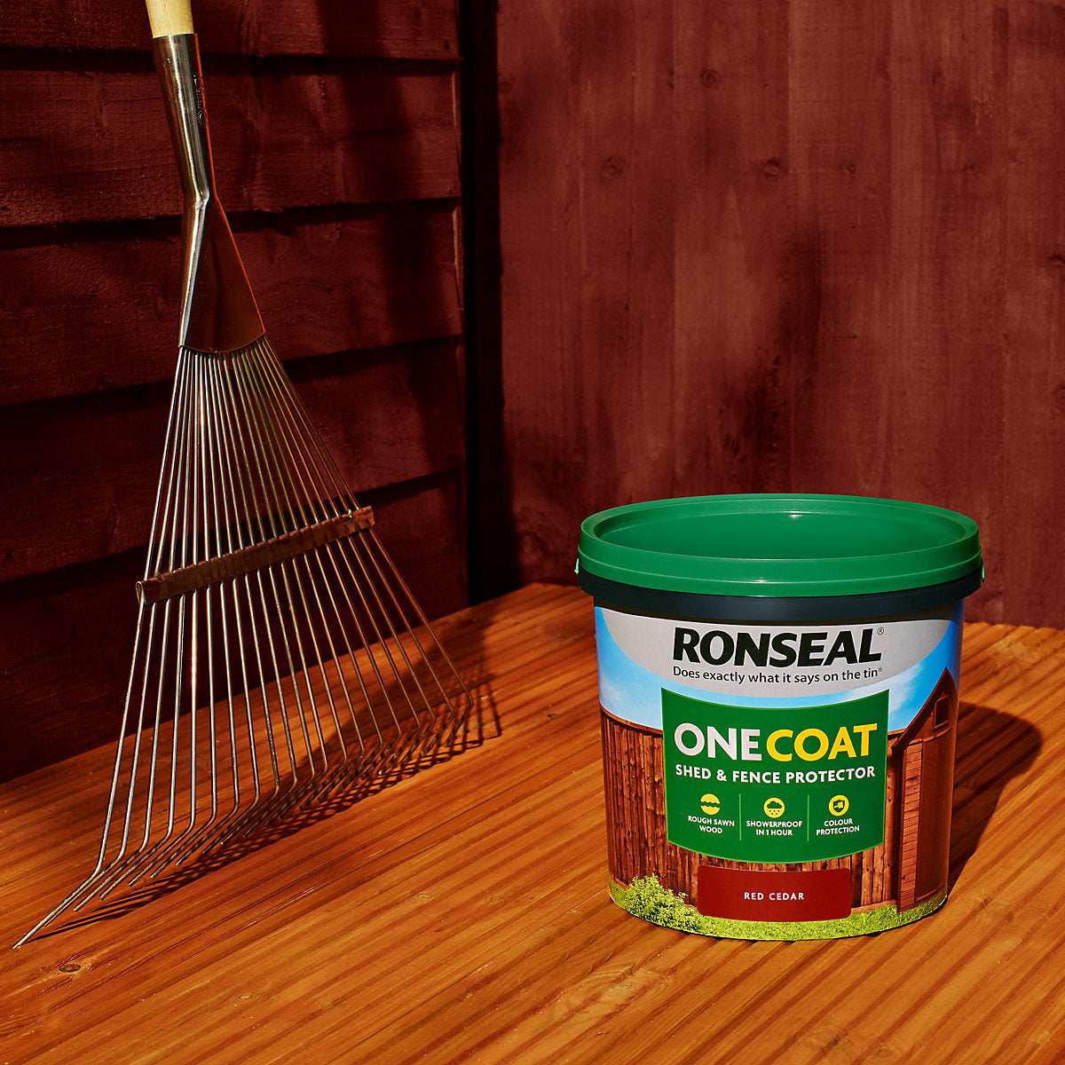 Ronseal One Coat Red Cedar Matt Medium base Exterior Shed & fence Protector Wood paint, 5L Tub