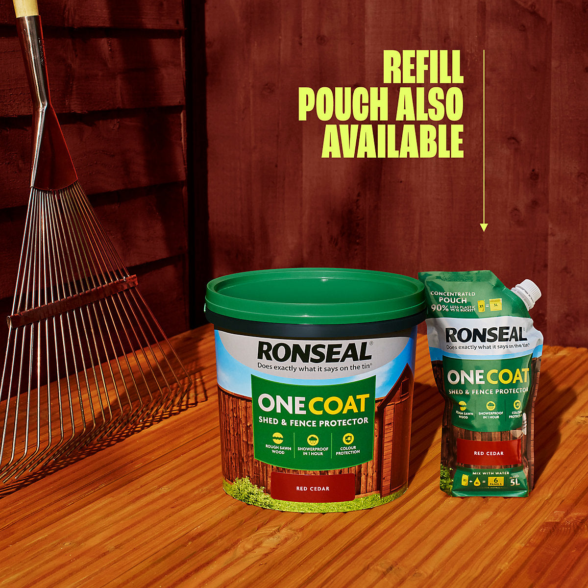 Ronseal One Coat Red Cedar Matt Medium base Exterior Shed & fence Protector Wood paint, 5L Tub