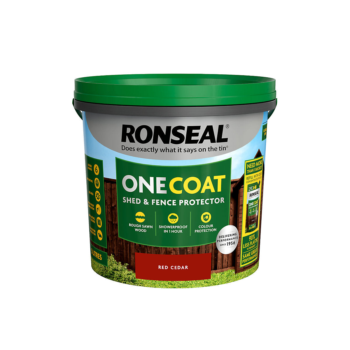 Ronseal One Coat Red Cedar Matt Medium base Exterior Shed & fence Protector Wood paint, 5L Tub