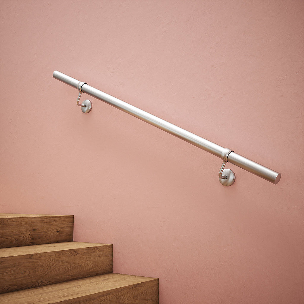 Rothley Brushed Silver Steel Brushed nickel effect Rounded Handrail kit, (L)1.2m