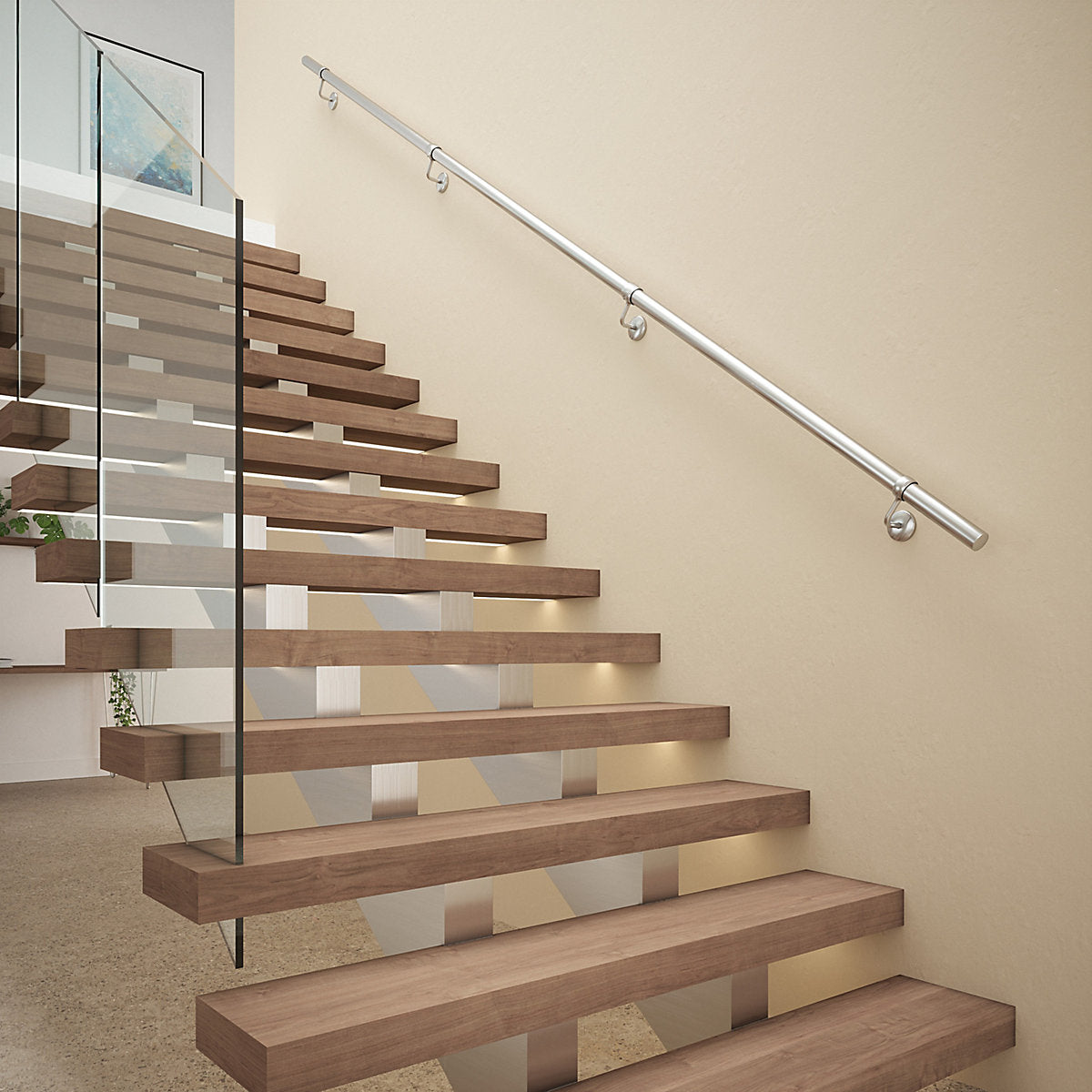 Rothley External Brushed Silver Stainless steel Rounded Handrail kit, (L)3.6m (D)40mm