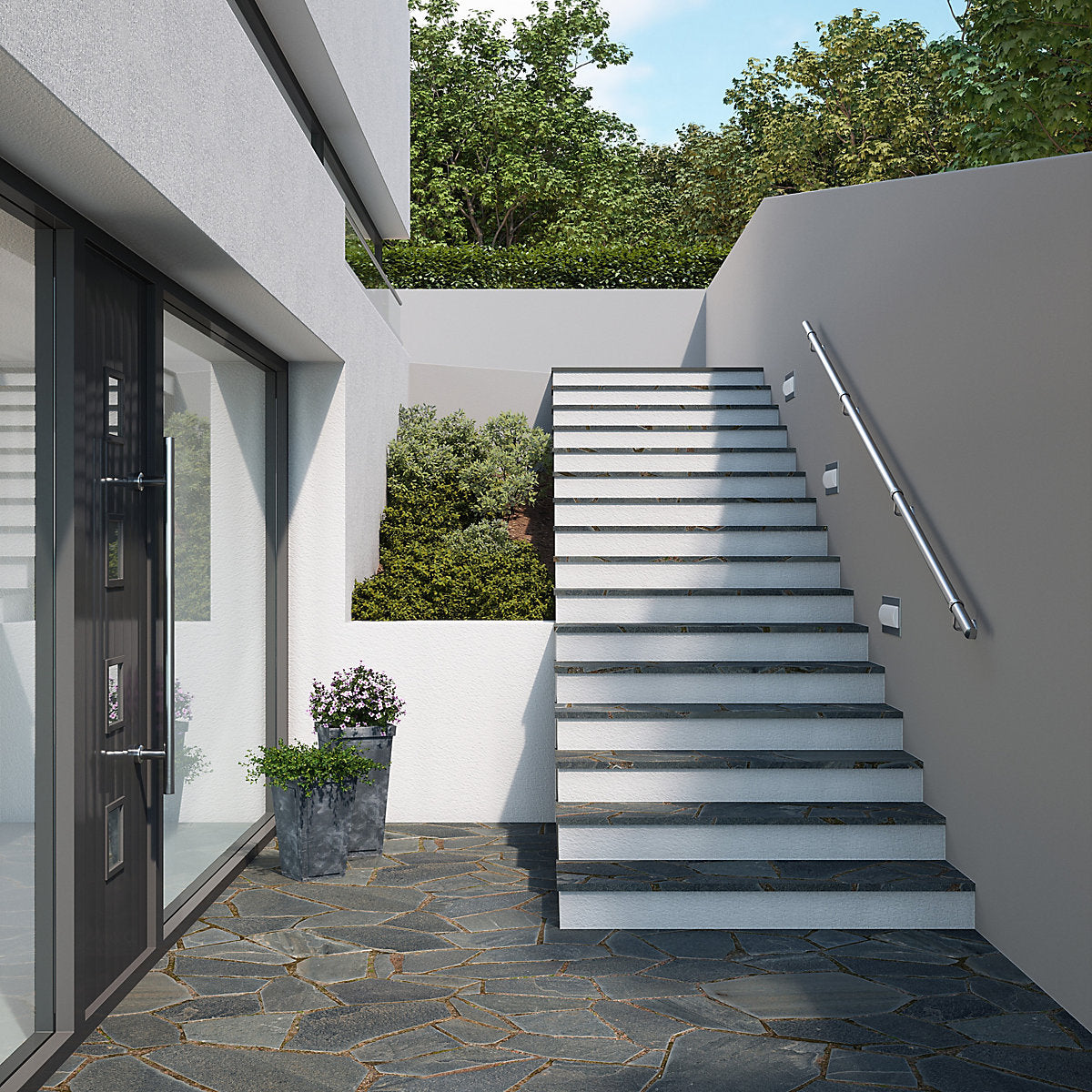 Rothley External Brushed Silver Stainless steel Rounded Handrail kit, (L)3.6m (D)40mm