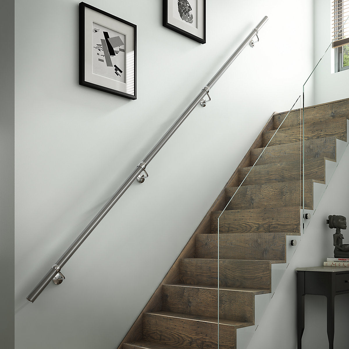 Rothley Polished Stainless steel Rounded Handrail kit, (L)3.6m