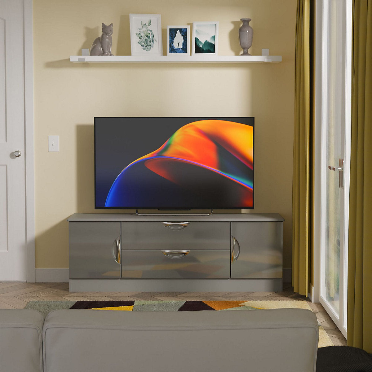 Rovigo Ready assembled Grey TV unit with 2 drawers, (H)49.8cm x (W)146cm x (D)40cm