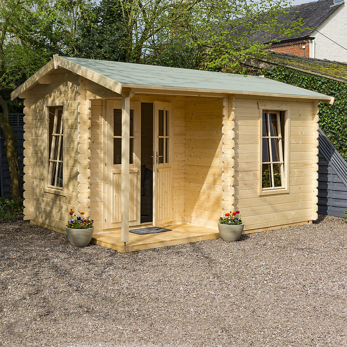 Rowlinson 10x13 ft Toughened glass Apex Wooden Cabin with Double door