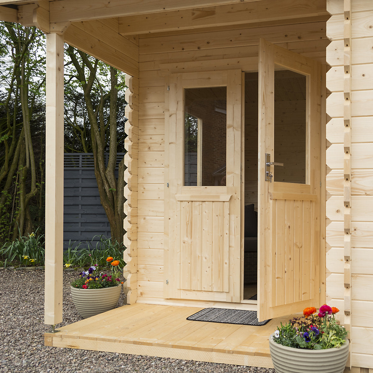 Rowlinson 10x13 ft Toughened glass Apex Wooden Cabin with Double door