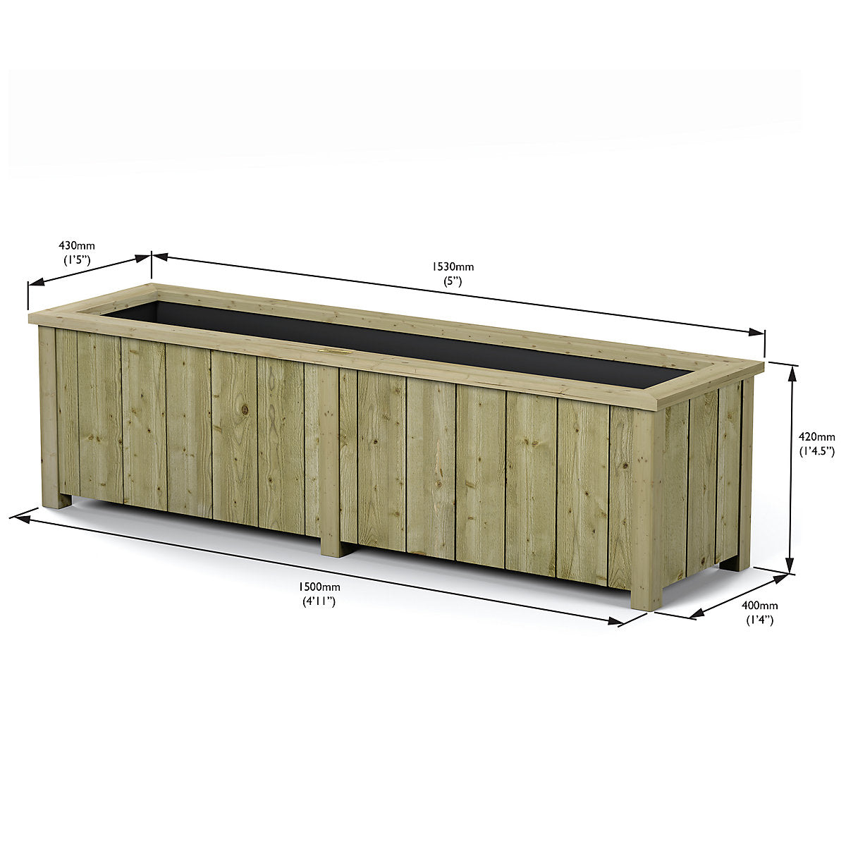Rowlinson Heritage Rectangular Softwood Planter 139L (W)150cm