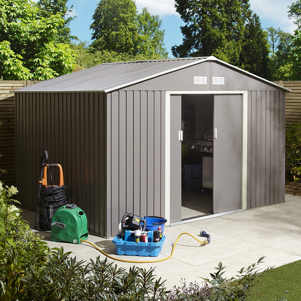 Rowlinson Trentvale 10x8 ft Apex Light grey Metal 2 door Shed