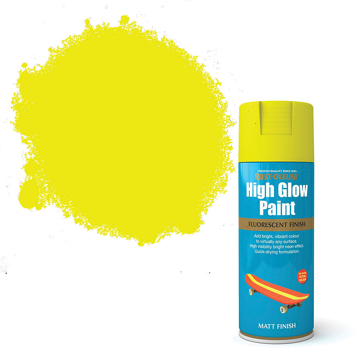 Rust-Oleum High glow Yellow Matt Fluorescent effect Multi-surface Spray paint, 400ml