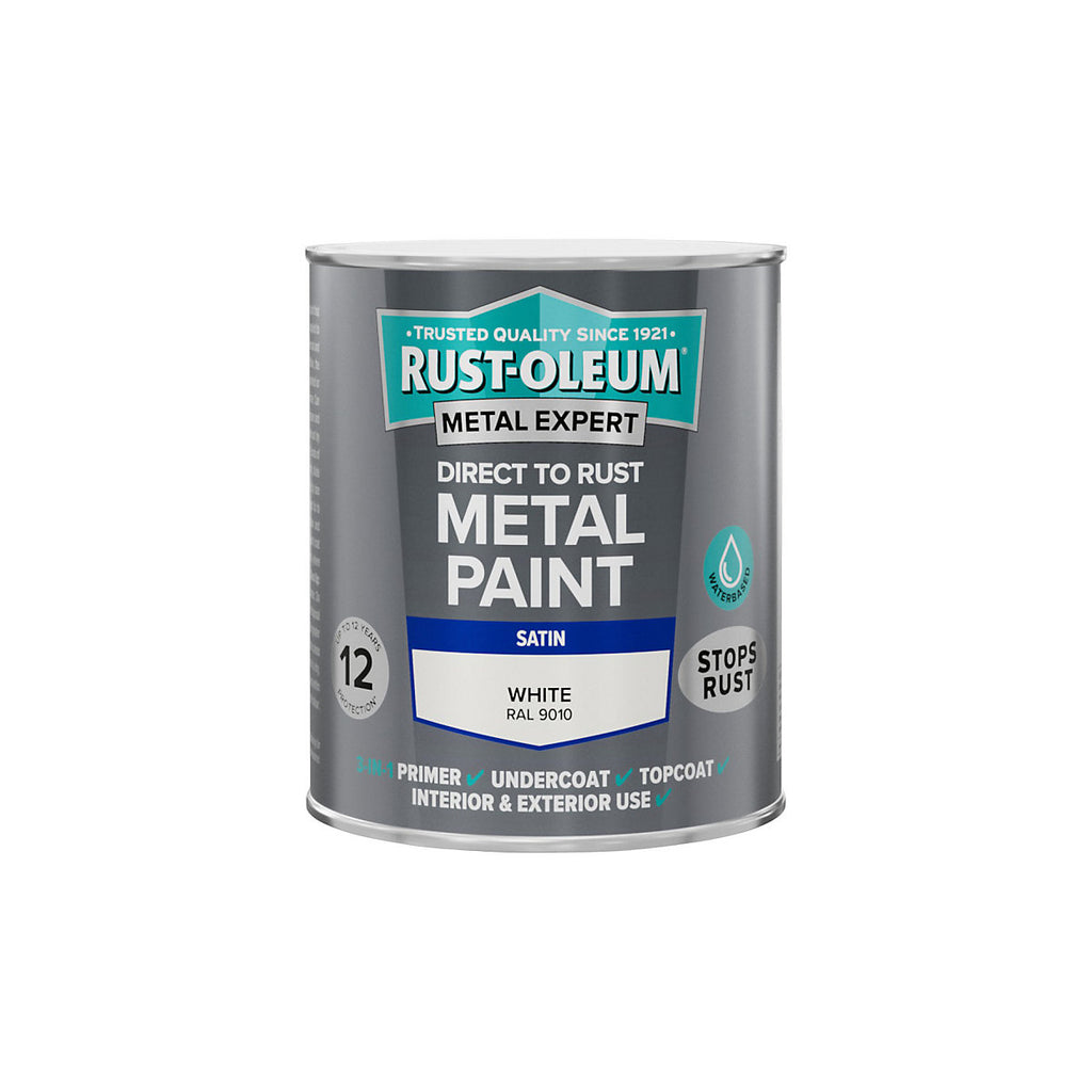 Rust-Oleum Metal Expert White Satin Multi-surface Topcoat Paint, 750ml Tin