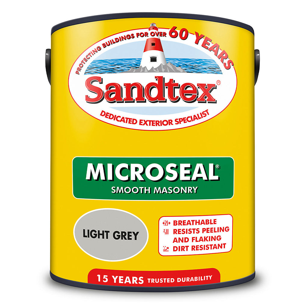 Sandtex Microseal Light grey Matt Masonry paint, 5L Tub