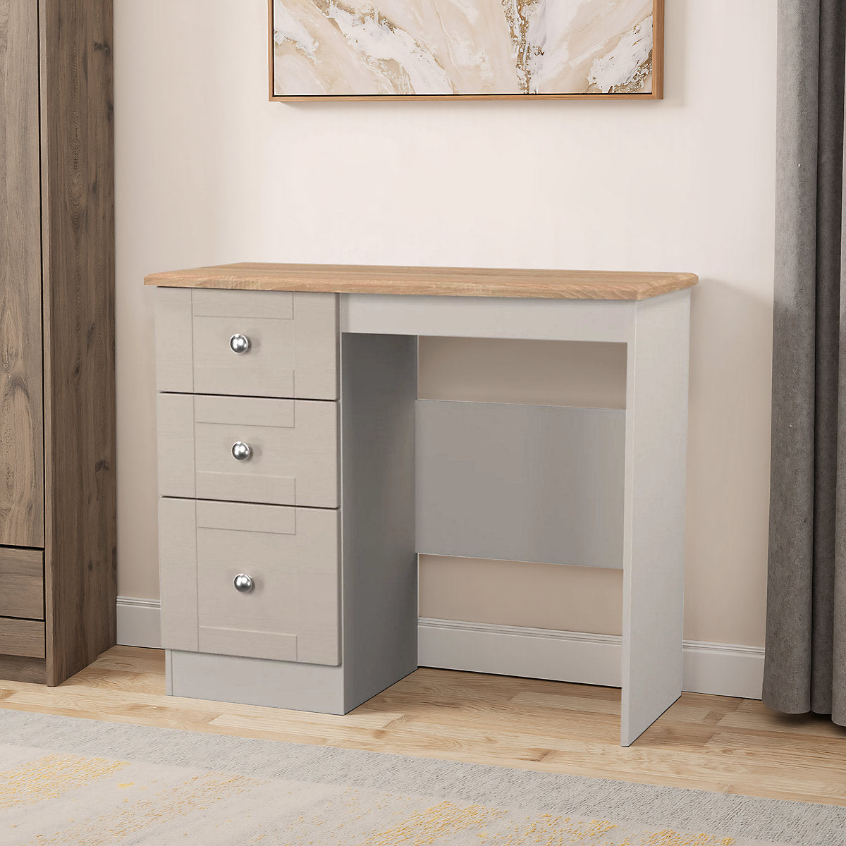 Santander Ready assembled Matt beige & oak 3 Drawer Non-extendable Dressing table (H)792mm (W)928mm (D)428mm