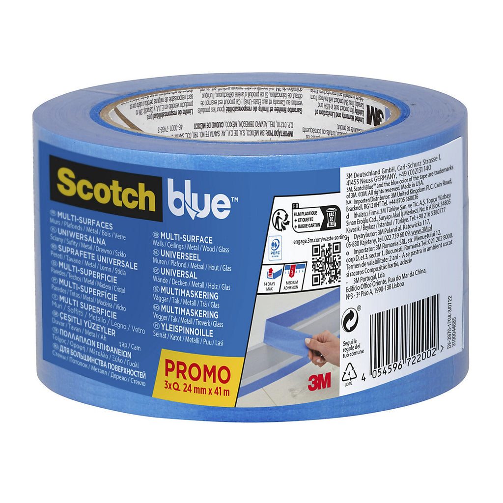 ScotchBlue Blue Masking Tape (L)41m (W)24mm, Pack of 3