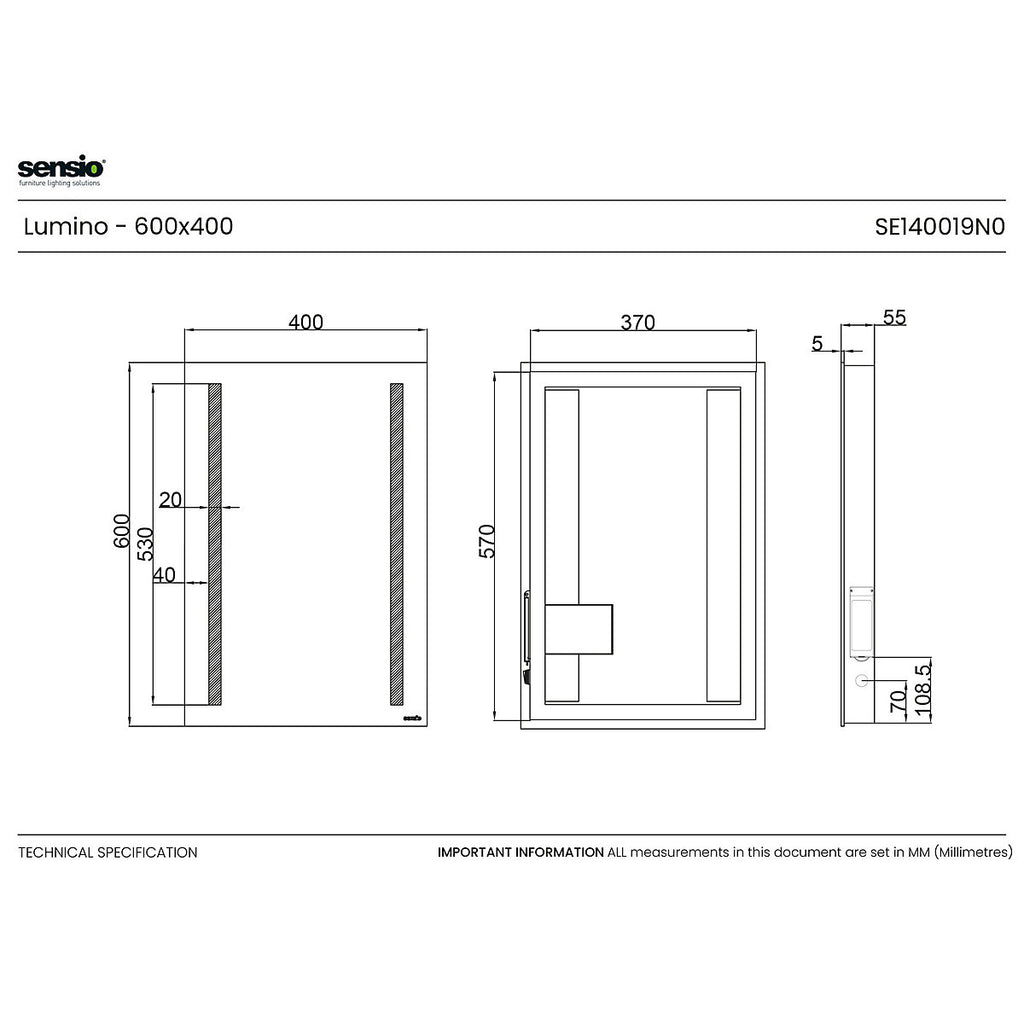 Sensio Lumino Evo+ Rectangular Wall-mounted Bathroom Illuminated Contemporary Illuminated mirror (H)60cm (W)40cm