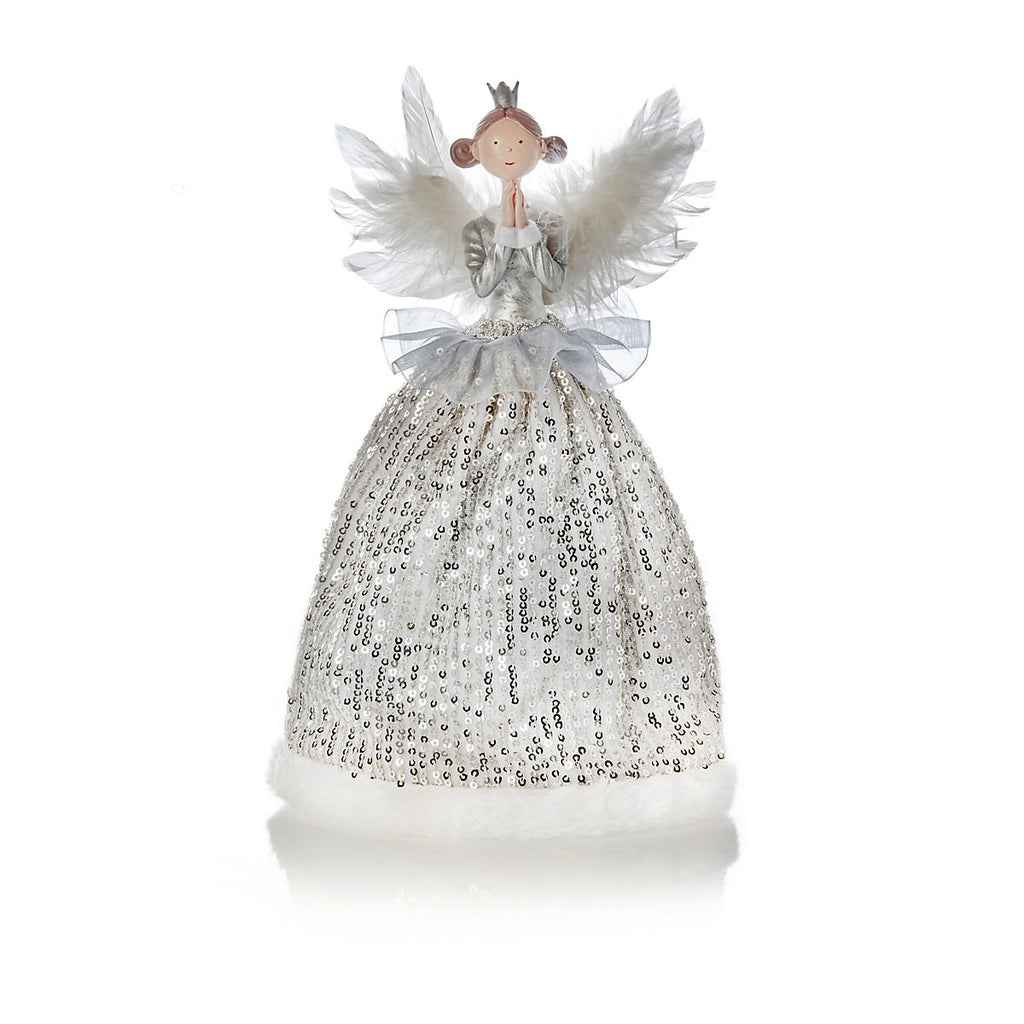 Silver Angel with crown Christmas tree topper