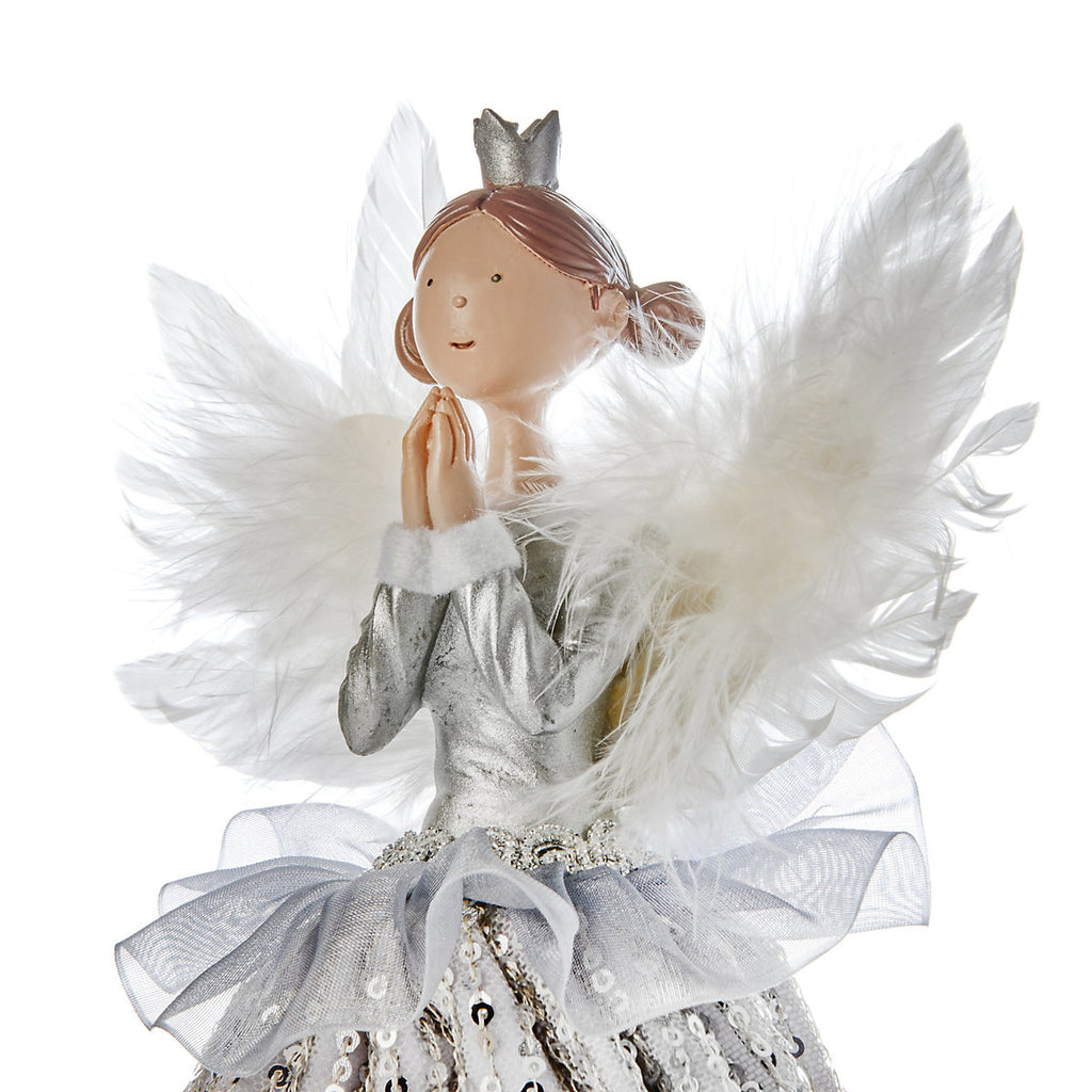 Silver Angel with crown Christmas tree topper