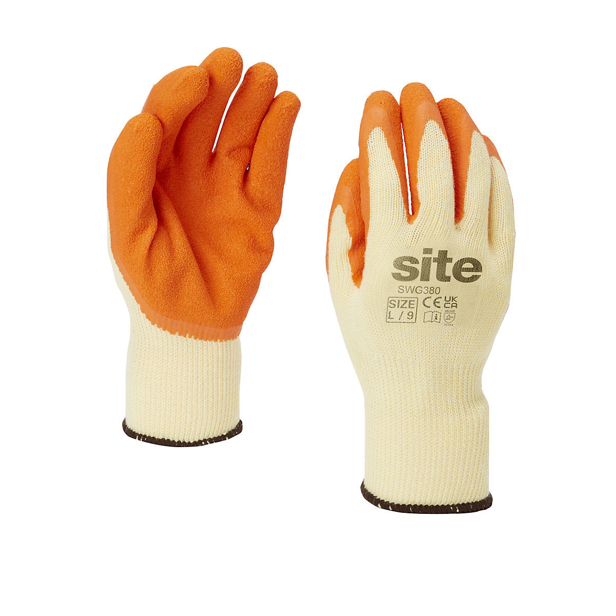 Site Latex & polycotton Orange & yellow Builder's gloves Large, 5 Pairs
