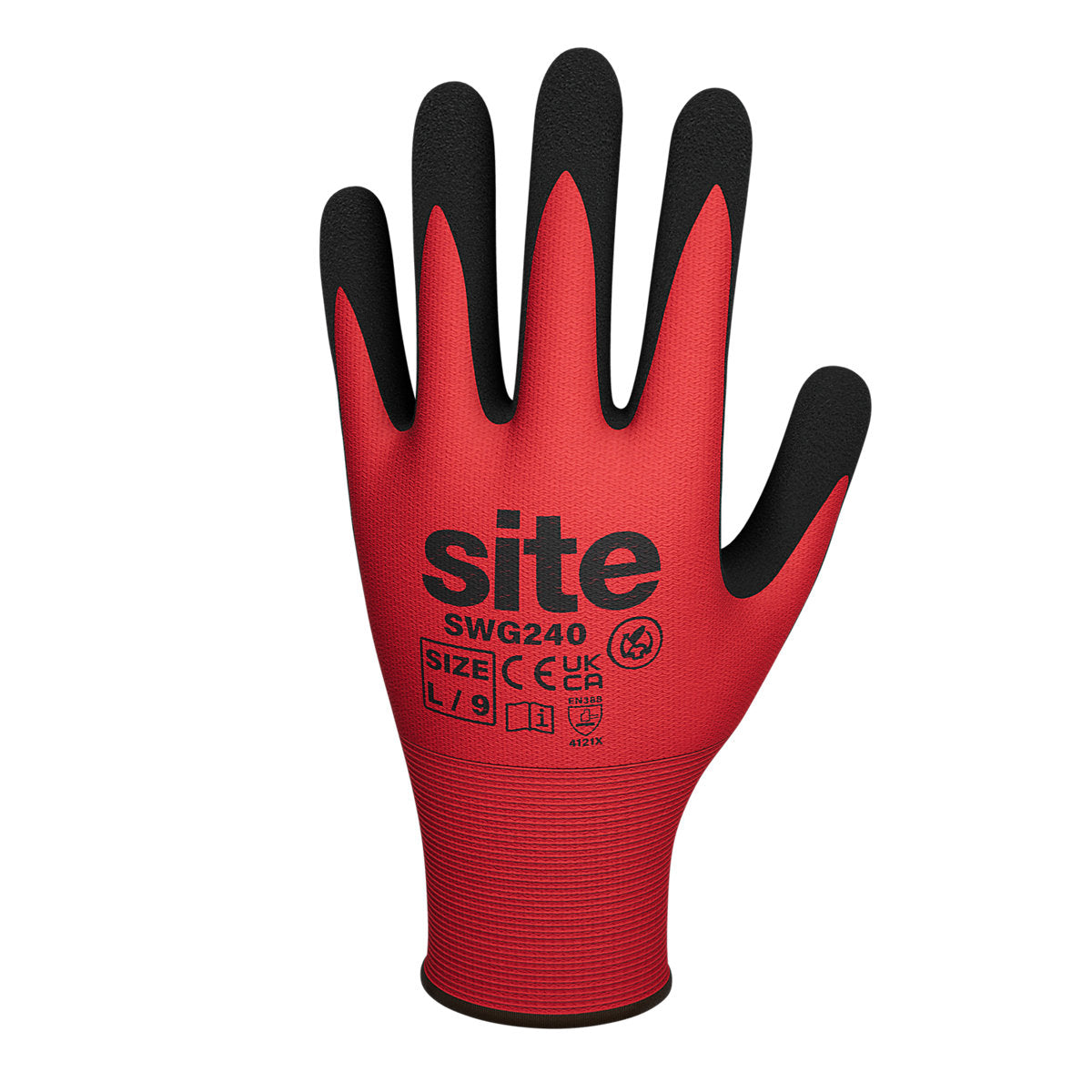 Site Synthetic Red & black General handling gloves, Large