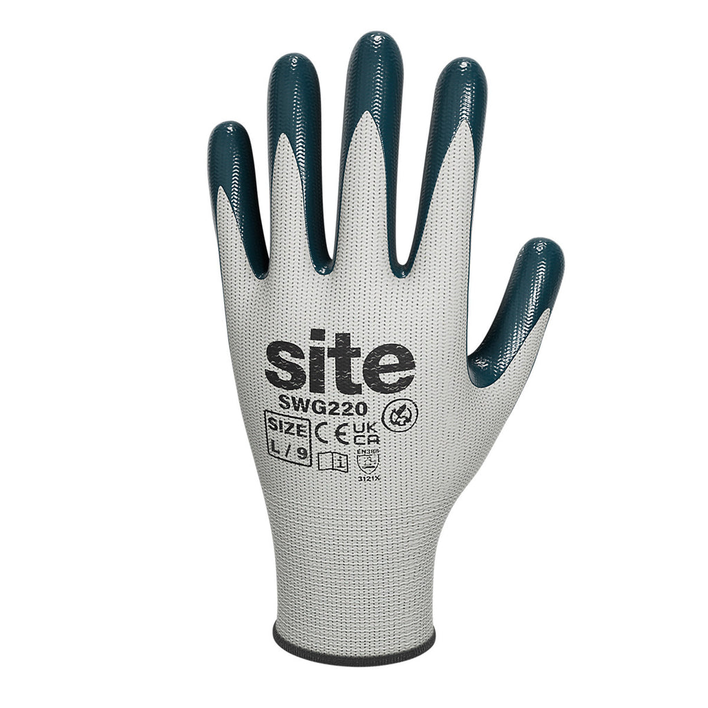 Site Synthetic White & blue General handling gloves, Large