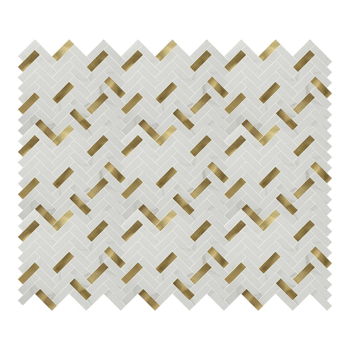 Skarda White & Gold Matt Marble effect Chevron Aluminium & PVC Self-adhesive Mosaic tile, (L)238mm (W)290mm