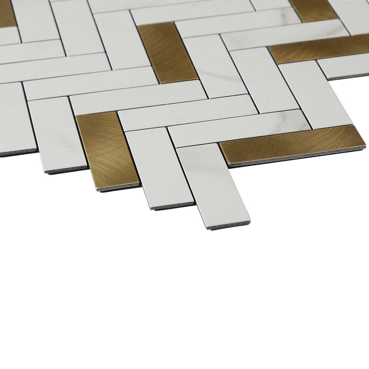 Skarda White & Gold Matt Marble effect Chevron Aluminium & PVC Self-adhesive Mosaic tile, (L)238mm (W)290mm