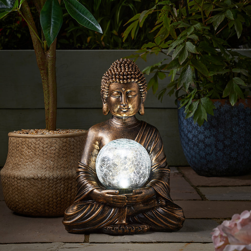 Smart Solar Light Bronze Buddha Solar-powered 1lm Integrated LED Outdoor Ground light