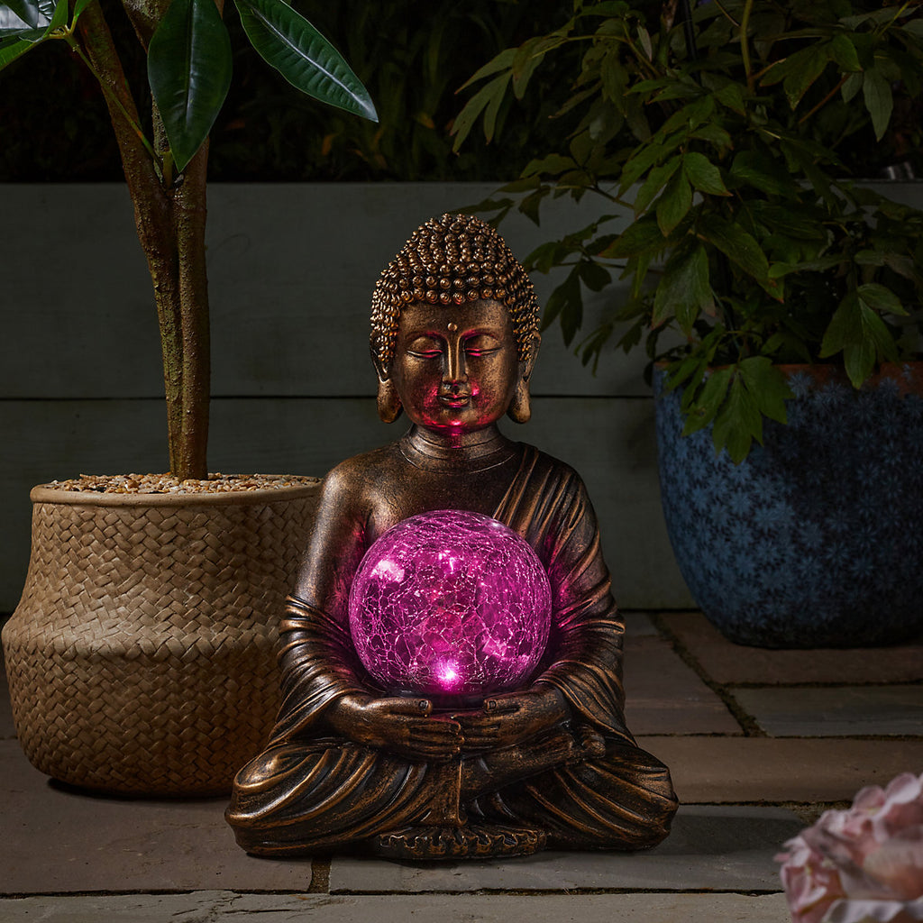 Smart Solar Light Bronze Buddha Solar-powered 1lm Integrated LED Outdoor Ground light